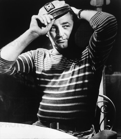 Robert Mitchum, on-set of the Film "Fire Down Below", 1957