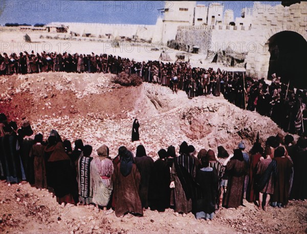 Silvana Mangano, as Rachel Condemned to Death by Stoning, on-set of the Film "Barabbas", 1961