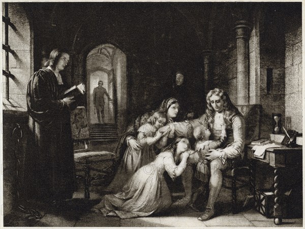 Lord William Russell Taking Leave Of His Children, 1683, Photogravure after a Painting by Bridges, from "The Diary of John Evelyn", M. Walter Dunne, Publisher, 1901