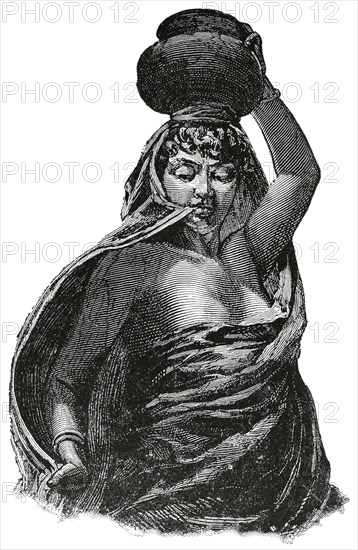 Woman Carrying Bowl on Head, Afghanistan, "Classical Portfolio of Primitive Carriers", by Marshall M. Kirman, World Railway Publ. Co., Illustration, 1895