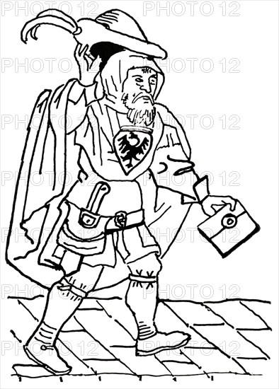 Imperial Mail Carrier, Austria, 1450, "Classical Portfolio of Primitive Carriers", by Marshall M. Kirman, World Railway Publ. Co., Illustration, 1895