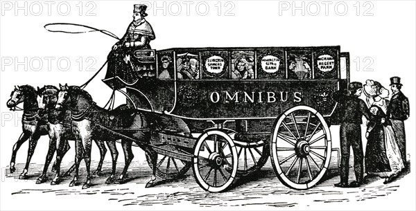 First English Omnibus, 1829, "Classical Portfolio of Primitive Carriers", by Marshall M. Kirman, World Railway Publ. Co., Illustration, 1895