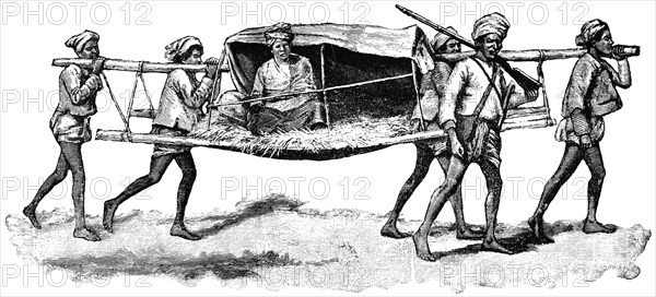 Native Official Traveling in  Northwestern Burma, "Classical Portfolio of Primitive Carriers", by Marshall M. Kirman, World Railway Publ. Co., Illustration, 1895