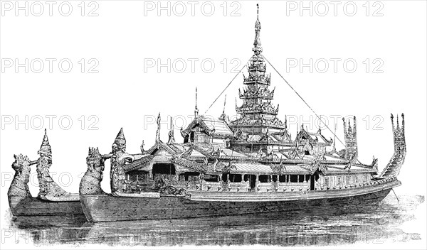 State Barge of a King of Burma, "Classical Portfolio of Primitive Carriers", by Marshall M. Kirman, World Railway Publ. Co., Illustration, 1895