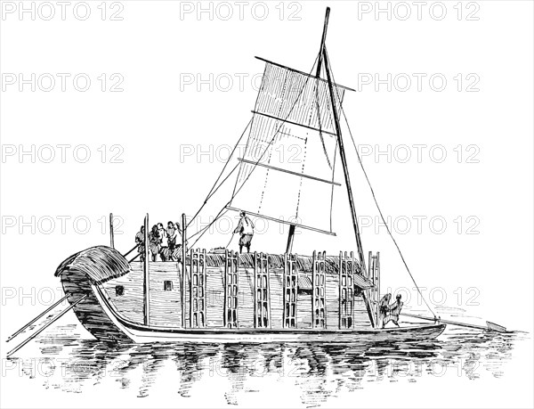 Houseboat, China, "Classical Portfolio of Primitive Carriers", by Marshall M. Kirman, World Railway Publ. Co., Illustration, 1895