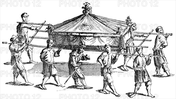 Chinese Hearse in the 16th Century, "Classical Portfolio of Primitive Carriers", by Marshall M. Kirman, World Railway Publ. Co., Illustration, 1895