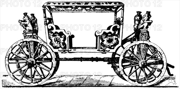 Wedding Coach of the Duke of Saxony, 1584"Classical Portfolio of Primitive Carriers", by Marshall M. Kirman, World Railway Publ. Co., Illustration, 1895