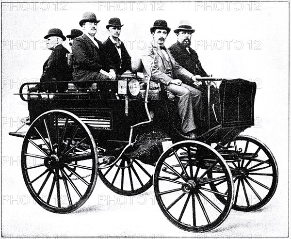 Group of Men Seated in Motor Hunting Trap, created De La Vergne Refrigerating Machine Co., New York, USA, circa 1895