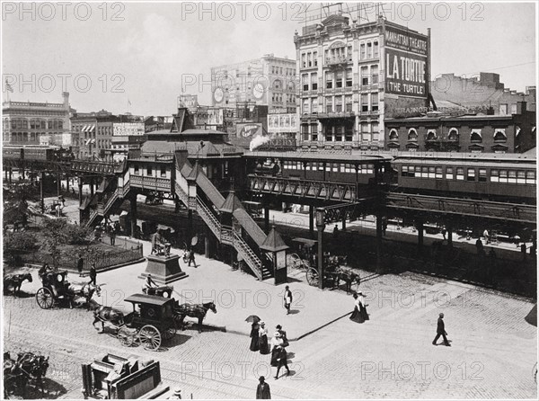Greeley Square (now Herald Square) and Elevated Train Tracks, New York City, USA, 1896