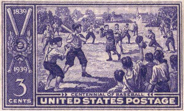 Baseball Centennial, Postage Stamp, 3 cents, USA, 1939