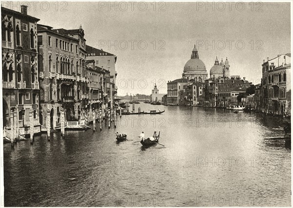 Grand Canal, Basilica di Santa Maria della Salute in Background, and Dogana di Mare Further Distant, Venice, Italy, circa 1910