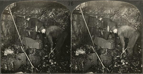 Miner Drilling and Laborer Loading Anthracite, Scranton, Pa,  Stereo Card, circa 1915