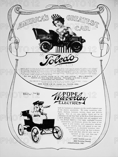 Pope Motor Car Company, Advertisement for Toledo and Waverley Electric Automobiles, 1904