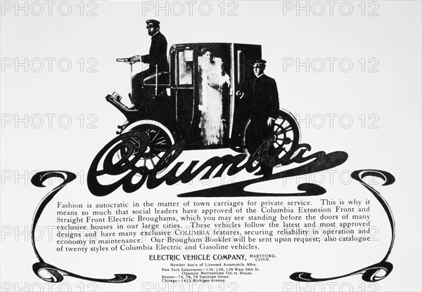 Electric Vehicle Company Advertisement for Columbia Brougham Electric Automobile, circa 1904