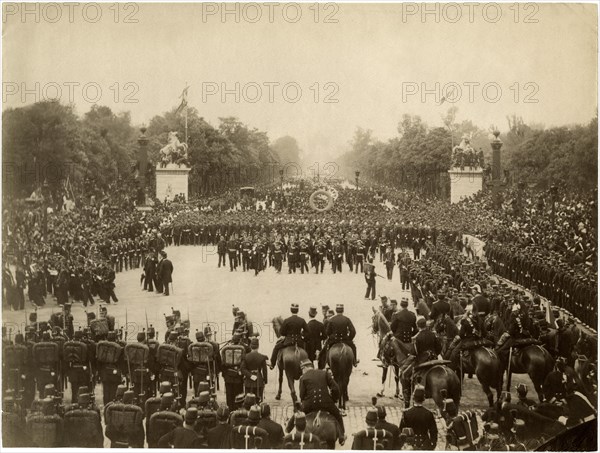 Victor Hugo Funeral Procession, Avenue des Champs-Elysées, Paris, France, by Albert Hautecoeur, 1885