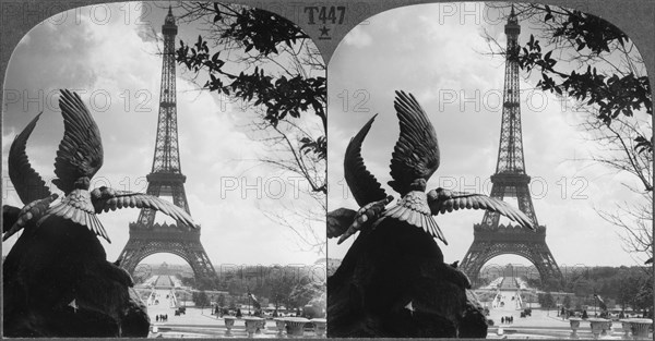 Eiffel Tower and Champs de Mars from the Trocadero Palace, Paris, France, Keystone View Company, Stereo Card circa 1919