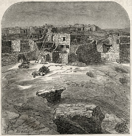 “Curious Dwellings of the Aztecs”, by Artist H. Sebald, Book Illustration from “Indian Horrors or Massacres of the Red Men”, by Henry Davenport Northrop, 1891
