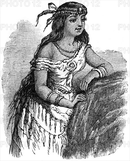 Pocahontas, Book Illustration from “Indian Horrors or Massacres of the Red Men”, by Henry Davenport Northrop, 1891