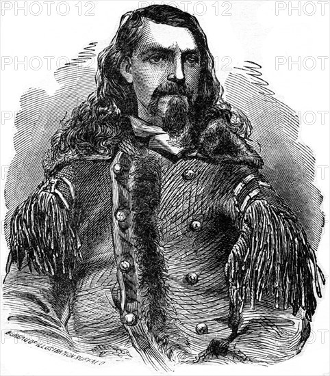 “The Famous Scout Buffalo Bill”, William Frederick Cody (1846-1917), by Artist John Reuben Chapin, 1870, Book Illustration from “Indian Horrors or Massacres of the Red Men”, by Henry Davenport Northrop, 1891