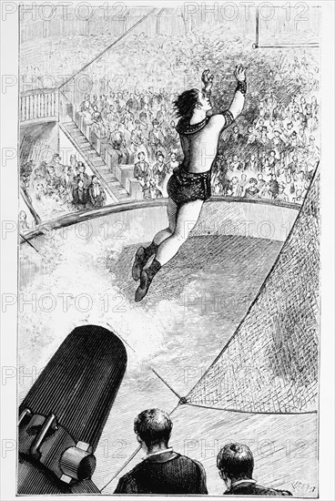 Man Being Fired From Cannon at Circus, Engraving, 19th Century