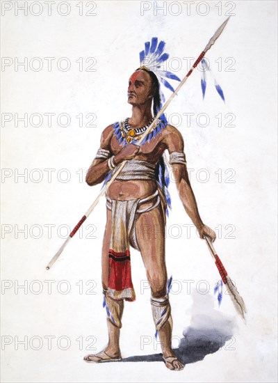 Native American Warrior, by William L. Wells for 1893 Columbian Exposition Pageant, Chicago, Illinois, USA, Watercolor, 1892