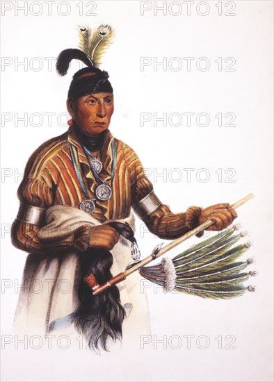 Nawkaw, Winnebago Chief who Successfully Petitioned U.S. President John Adams for Clemency for Three Winnebago Warriors Held Captive, 1823, Copy by Charles King Bird of a Painting by James Otto Lewis, circa 1827
