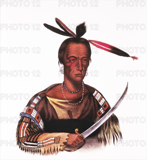 Tokacou, He That Inflicts the First Wound, Yankton Sioux Warrior, Painting by George Cooke, circa 1837