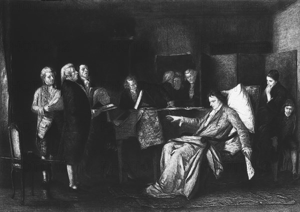Wolfgang Amadeus Mozart Directing his "Requiem", Gravure Print from Painting by Mihaly Munkacsy, 1895