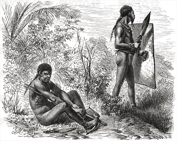 Two Fan Warriors, West Africa, Illustration, 1885