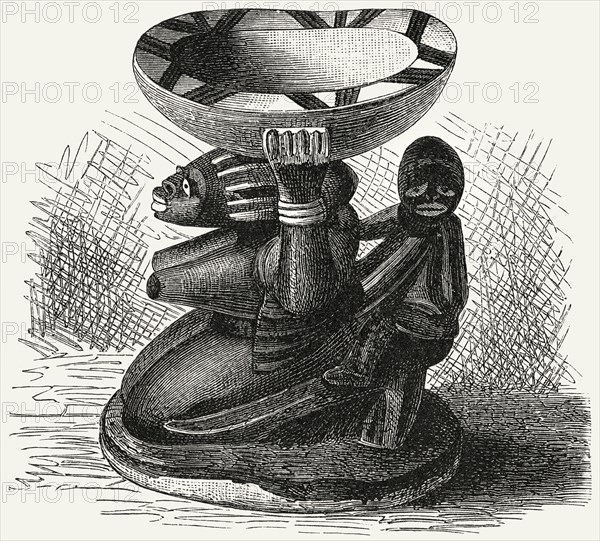 Carved Figure, Dahomey, Africa, Illustration, 1885