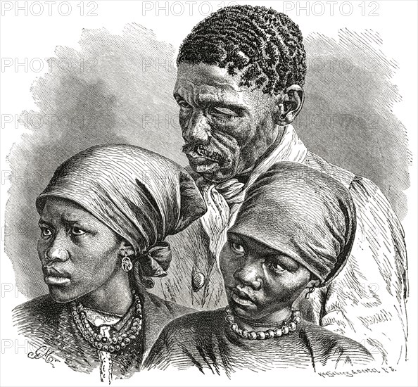 Namaquan Man and Two Women, Berseba, Namibia, Africa, Illustration, 1885