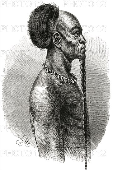 Portrait of Chieftain, Manjema, Africa, Illustration, 1885