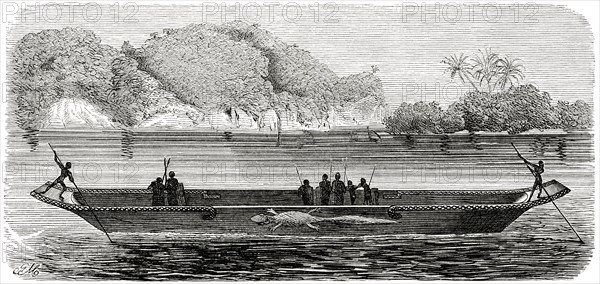 Barge from Upper Congo, Africa, Illustration, 1885