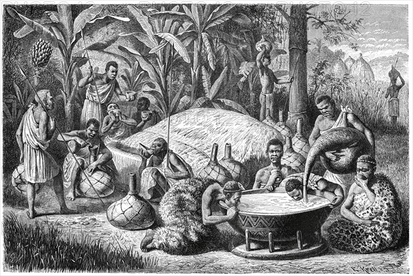 Beer Festival of Waganda Tribe, Africa, Illustration, 1885