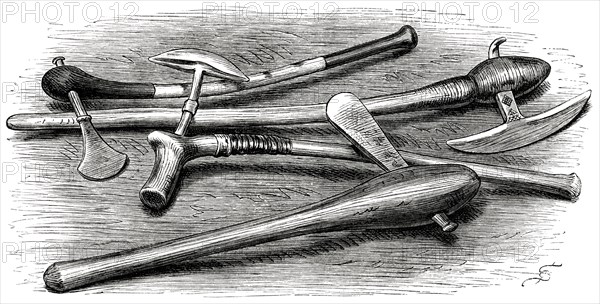 Battle Axes of the Bamangwato Tribe, Southern Africa, Illustration, 1885