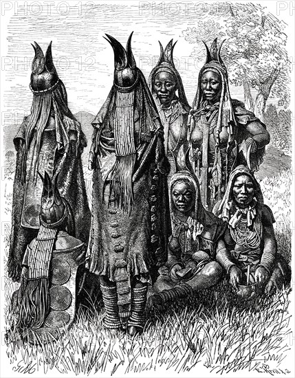 Group of Women of Herero Tribe, Southern Africa, Illustration, 1885