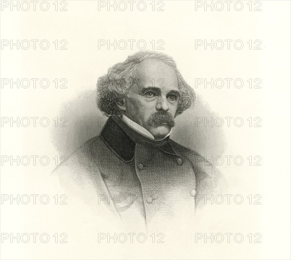 Nathaniel Hawthorne (1804-64), American Novelist, Portrait, Engraving, 1870's