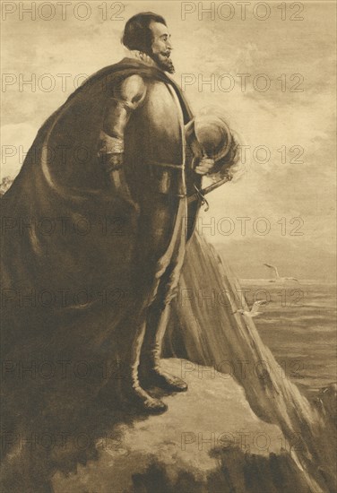 Balboa Discovering Pacific Ocean, Illustration