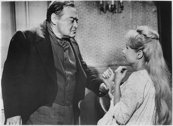 Peter Lorre, Joyce Jameson, on-set of the Film, "Tales of Terror", 1962