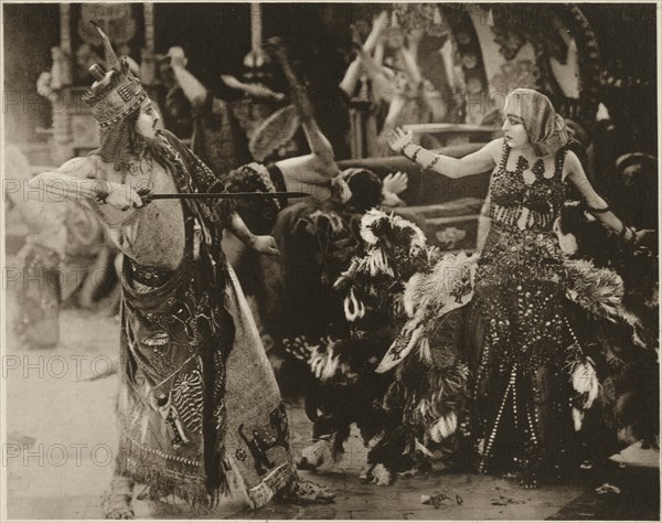 Alfred Paget, Seena Owen, on-set of Ancient Babylonian Story as part of the Silent Film, "Intolerance" by D.W. Griffith, 1916