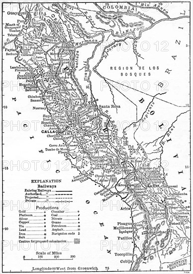 Peru, Bolivia, Map, Harper's New Monthly Magazine, Illustration, January 1891