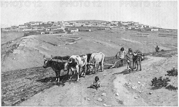 Laguna, from southeast, Cibola County, New Mexico, USA, Harper's New Monthly Magazine, Illustration, January 1891