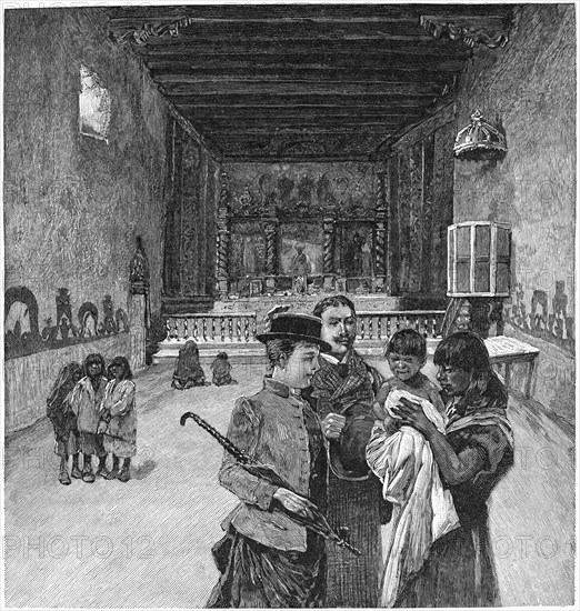 Harper's New Monthly Magazine, Jan 1891, Interior, Church at Laguna, Cibola County, New Mexico, United States, founded 1699, pueblo, Indian, Native American