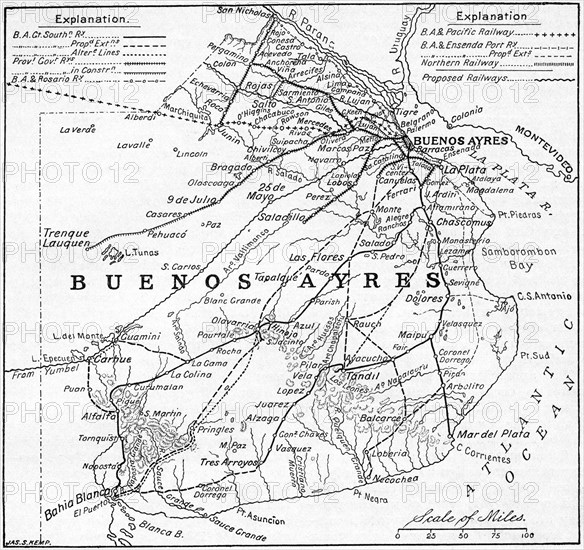 Railway Map, Buenos Aires, Argentina, Harper's New Monthly Magazine, Illustration, March 1891