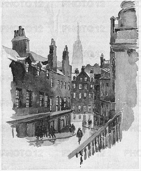 Lodging of Scottish Poet James Hogg, Old Harrow Inn, Cadlemaker Row, Hyndford's Close, 50 High Street, Edinburgh, Scotland, Harper's New Monthly Magazine, Illustration, March 1891