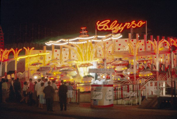 Calypso Amusement Park Ride at Night, Coney, Island, New York, USA, August 1961
