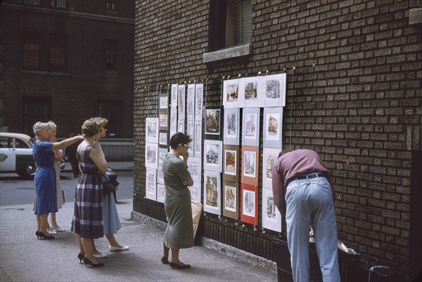 Group of Women Viewing Art from Vendor on Street Corner, New York City, New York, USA, July 1961