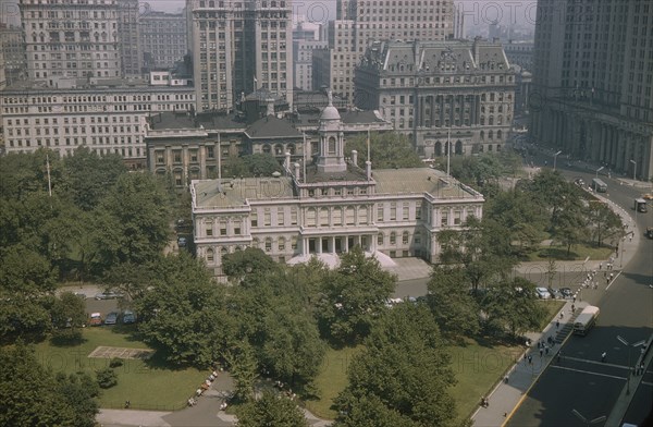 City Hall, High Angle View, New York City, New York, USA, July 1961