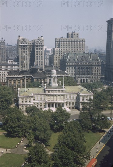 City Hall, High Angle View, New York City, New York, USA, July 1961