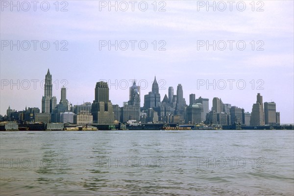 Skyline, Financial District and Battery, View from Hudson River, Manhattan, New York City, New York, USA, August 1959